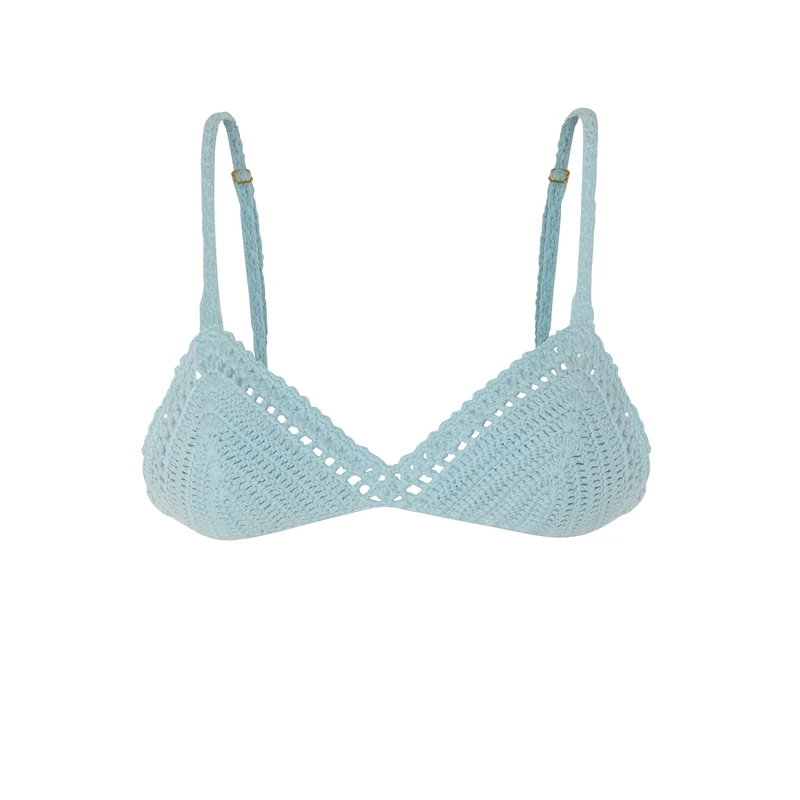 Light Blue as pic Женские вязаные крючком сексуальные бюстгальтеры ручной работы с регулируемыми бретельками, Бикини-топ, модное кружевное нижнее белье, пляжная одежда - Цвет: Light Blue as pic