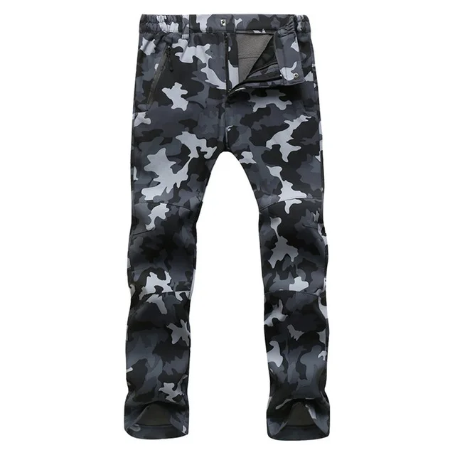 Camo Gray Тактические Брюки карго Мужские Зимние флисовые эластичные водонепроницаемые брюки толстые теплые повседневные кожаные брюки акулы мужские s походные треккинговые брюки - Цвет: Camo Gray