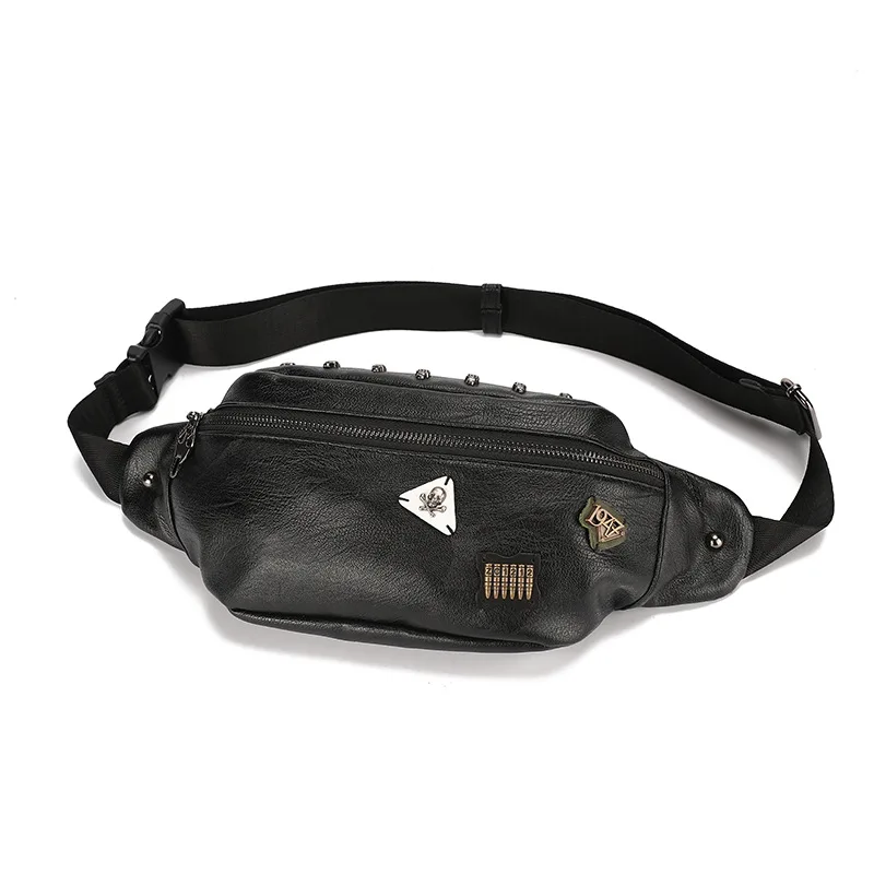 

Fashion Flower Men Rivet PU Bum Belt Pouch Fanny Pack Waist Purse Chest Shoulder Bag Messenger Bags skeleton Bolsos Mujer