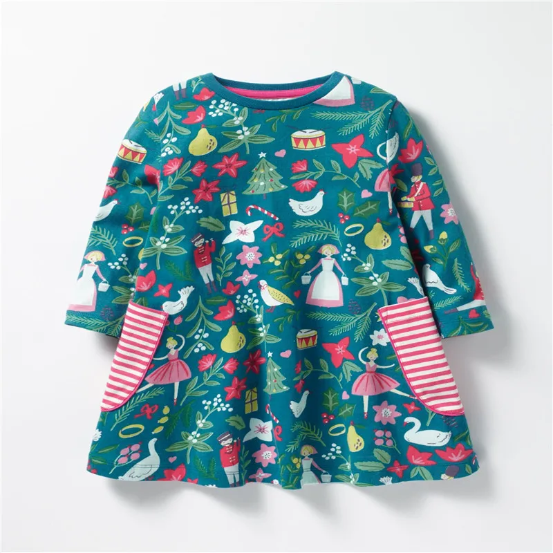 Snowman applique baby dresses girls clothes cotton polka dot multi colors long sleeve kids autumn spring children dress | Детская одежда