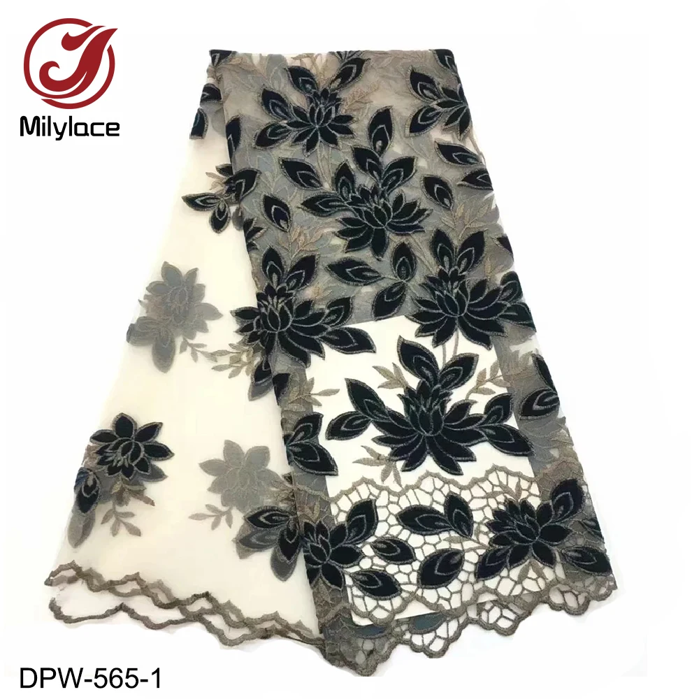 Two-Color great work Nigerian lace fabric 5 yards tulle with delicate embroidery material for clothes curtains DPW-565 | Дом и сад