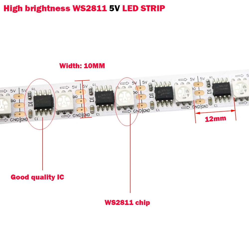 DC 5 V WS2811 светодиодный пиксель полоски 60 пикселей/светодиодный s/m индивидуальный адресуемый, SMD 5050 гибкий WS2811 IC; WS2811/M, IP30/IP65/IP67 5 м/лот