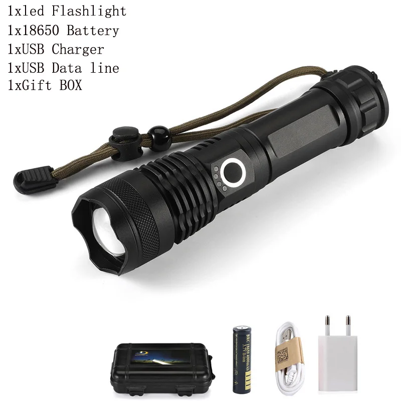 Package C Светодиодный фонарик xhp50.2 светодиодный супер яркий тактический фонарик Militar 5 режимов масштабируемый перезаряжаемый фонарь - Испускаемый цвет: Package C