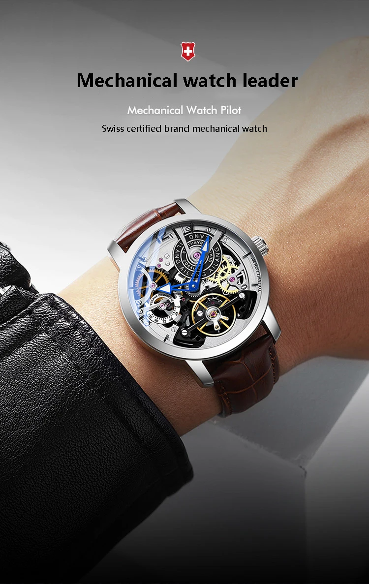 AILANG дизайн часы Автоматические турбийон наручные часы для мужчин montre homme механические кожаные пилот дайвер Скелет