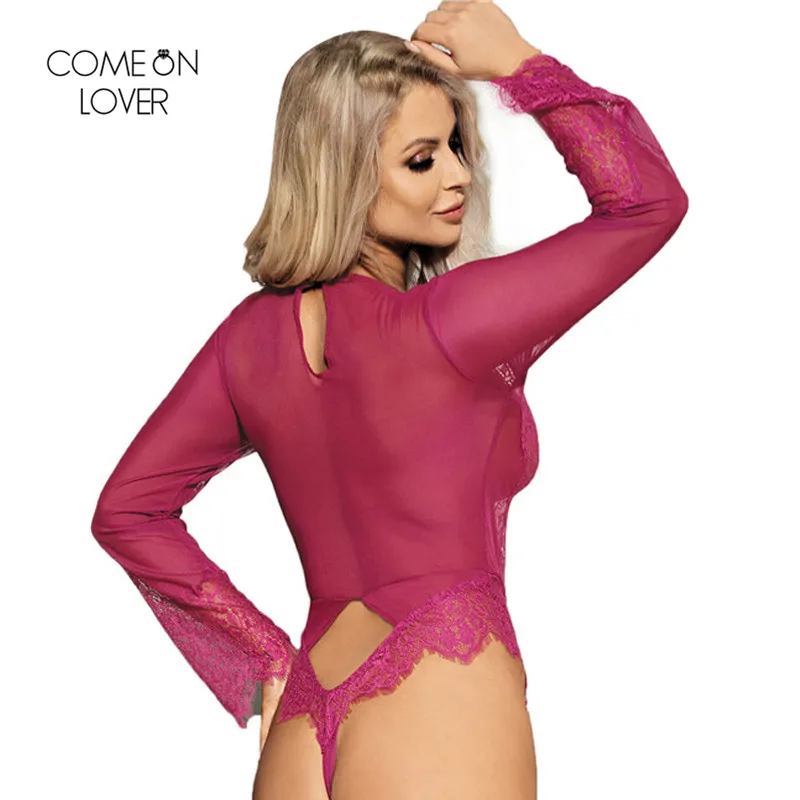 Боди с длинным рукавом Comeonlover облегающий кружевной комбинезон глубоким вырезом