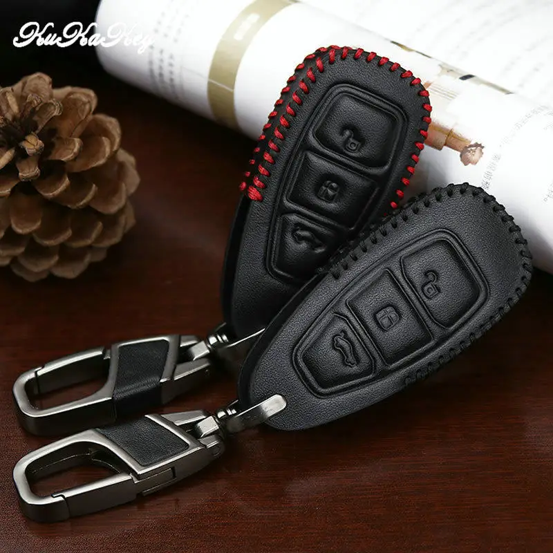 KUKAKEY кожаный чехол для автомобильного ключа Ford Mondeo Fiesta Focus титановый умный пульт