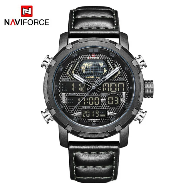 NAVIFORCE 9160 часы Мужские лучший бренд класса люкс цифровые аналоговые спортивные наручные часы военные из натуральной кожи мужские часы Relogio Masculino - Цвет: black gray