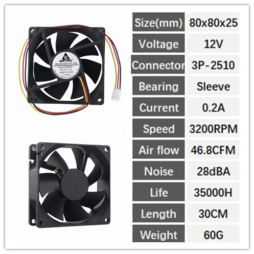 12V Sleeve 3P 5 штук в партии 8025 DC 5 в 12 В 24 в 48 В 2Pin 80 мм 80x80x25 мм 8 см рукав/шар бесщеточный Радиатор Вентилятор охлаждения - Цвет лезвия: 12V Sleeve 3P