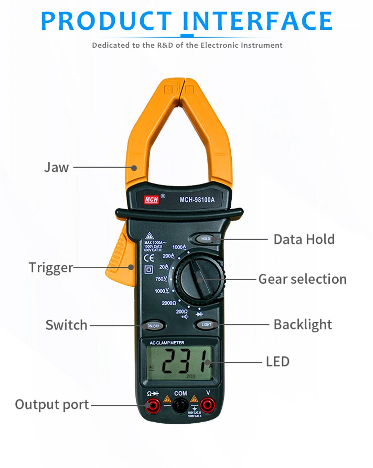 Цифровой клещи DC 1000 V AC 750 V 1000A диодный тест завод прямой MCH-98100A измеритель мощности с зажимом