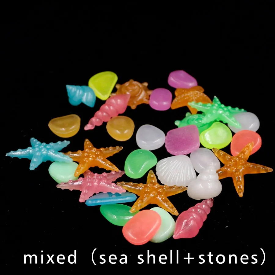 sea shell and stones 20,30, 50 шт, 100 шт аквариумные украшения камни светится в темноте светящиеся галечные камни для садового орнамента аквариума декоративные - Цвет: sea shell and stones
