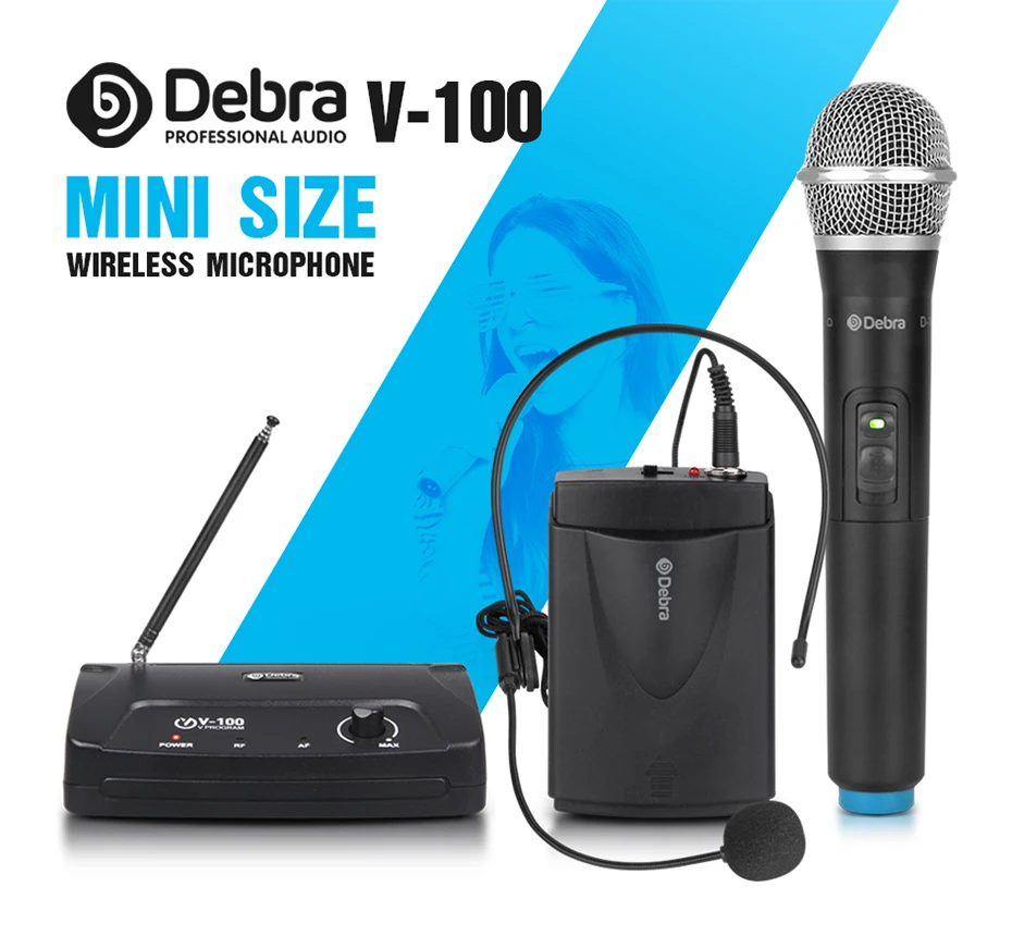 Debra аудио V-100 беспроводной VHF микрофон системы с портативным чехлом с портативным или Lavalier& Heatset для караоке