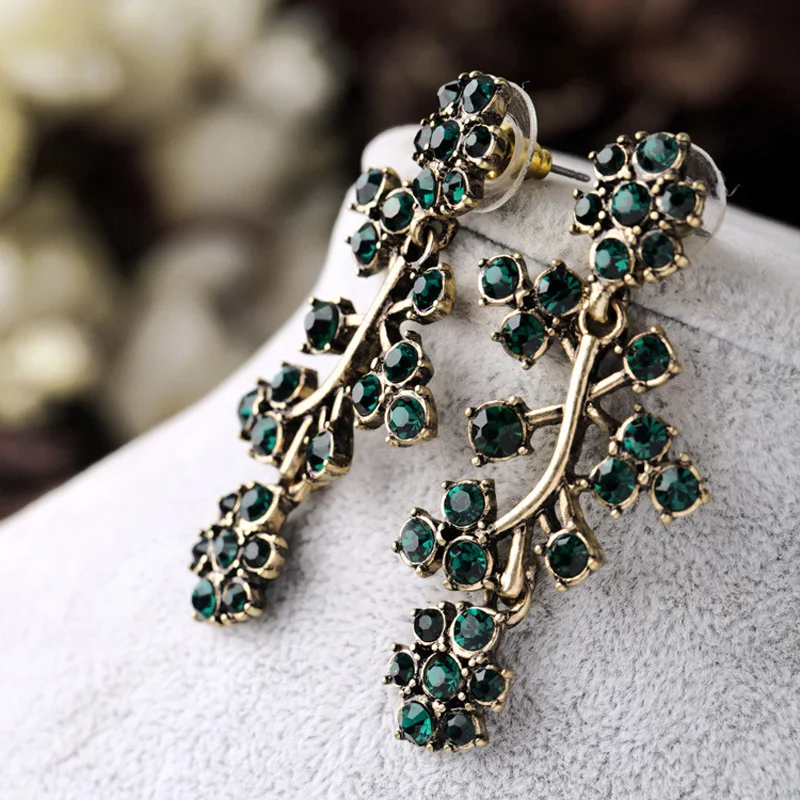 

JUJIE Earrings For Women Tide All Match Clearly Sparkly Earrings Crystal Branches Green Earrings Factory Wholesale