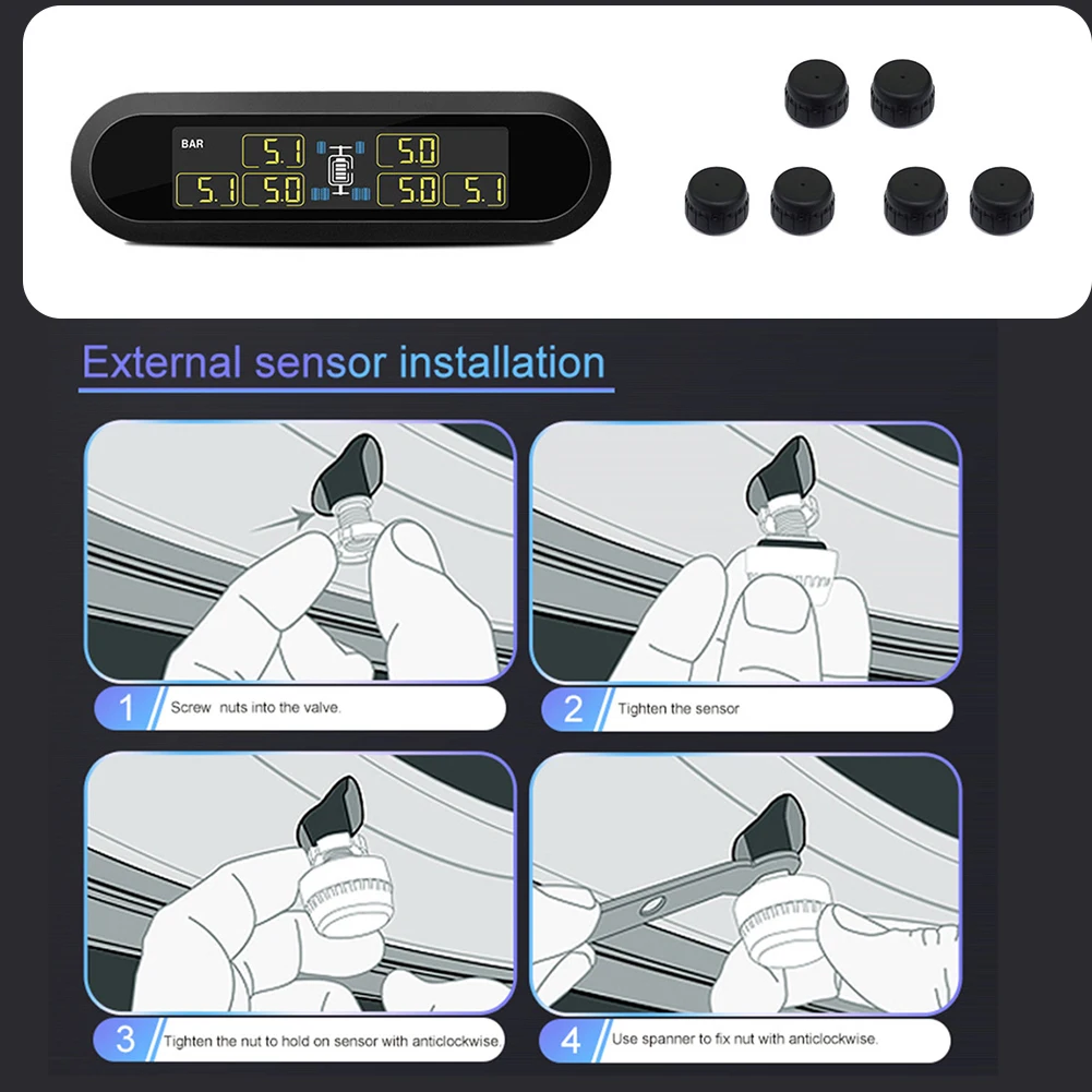 Автомобильная система контроля давления в шинах TPMS, Супер lcd, универсальная, для 6 колес, автобуса, микроавтобуса, с 6 датчиками, давление в шинах