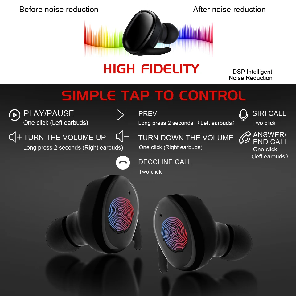 Overfly TWS Bluetooth наушники 5 0 Беспроводная мини гарнитура с сенсорным управлением