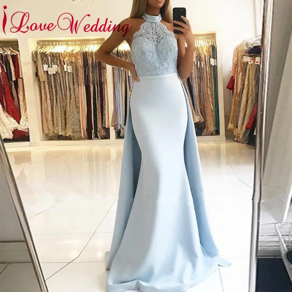 Сексуальные платья русалка выпускного вечера 2019 Высокая шея Кружевная