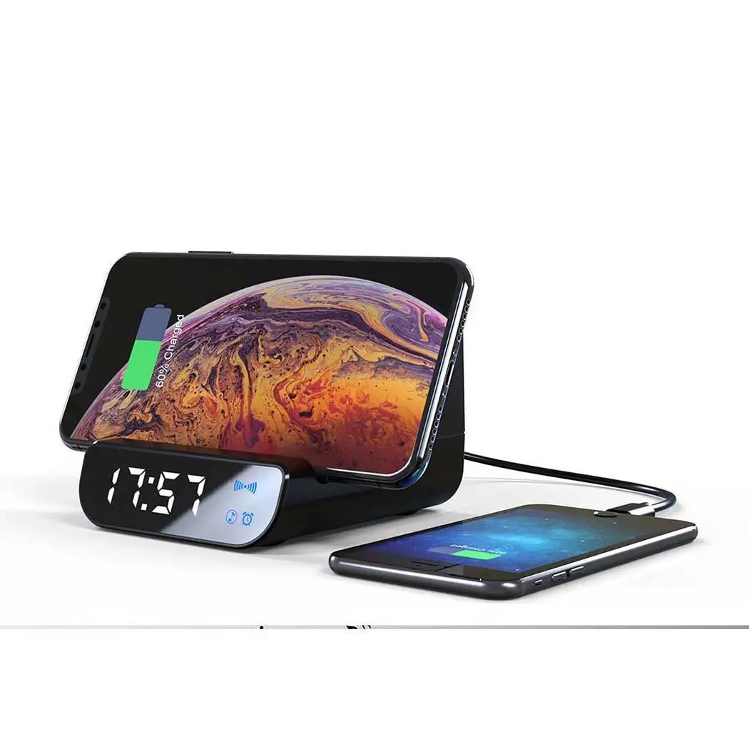 Portable Bluetooth Speaker Wireless Charger Power Bank Clock 4 in 1 Recharge Multifunctional Alarm Phone Holder | Электроника