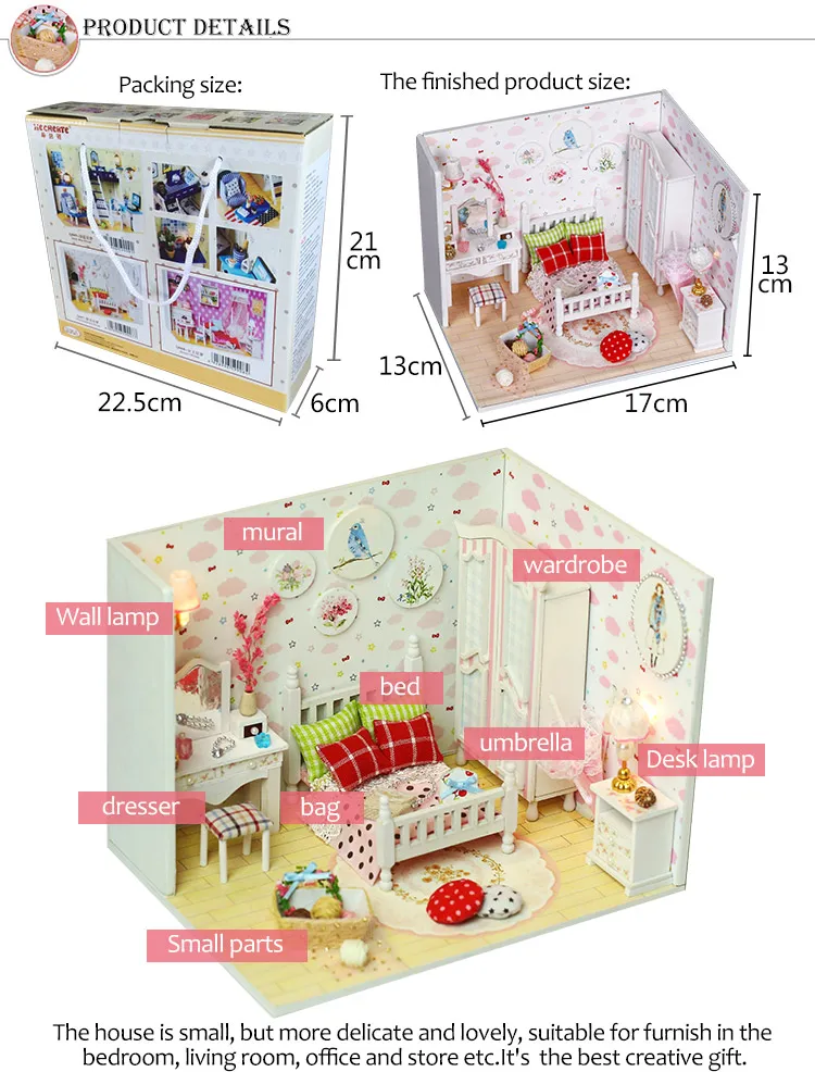 IiE создать кукольный домик Q007 сладкий и Bueaty мечта Miniatrue DIY Kit с подсветкой и Пылезащитный чехол