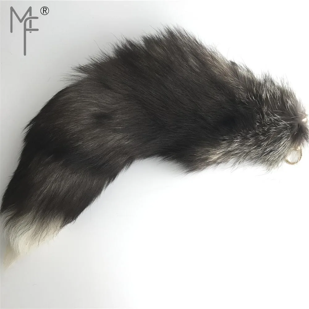 Magicfur-40 см-50 см Настоящий Серебряный Лисий Мех Хвост большой длинный кожаный брелок с кисточкой сумка Шарм автомобильный брелок подвеска - Цвет: 45cm SFT