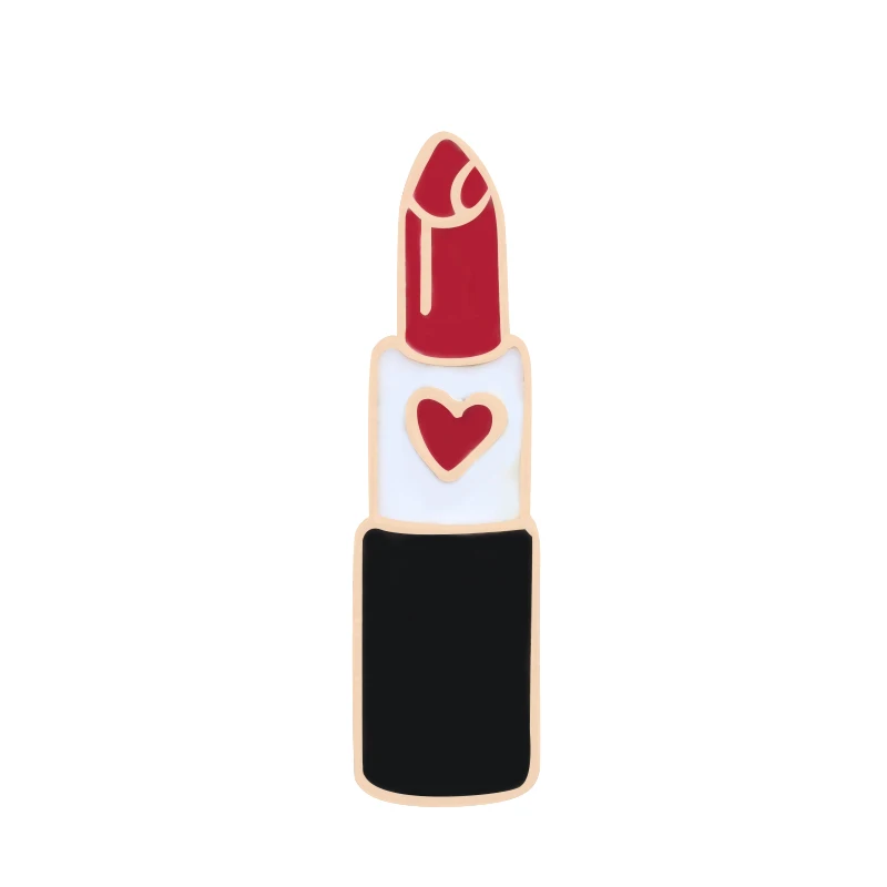 Heart Lipsticks Модная брошка мультфильм красные помады Вишневое сердце эмалированные булавки Женская бутоньерка значок на платье Макияж Ювелирные изделия Аксессуары для девочек Подарки - Окраска металла: Heart Lipsticks