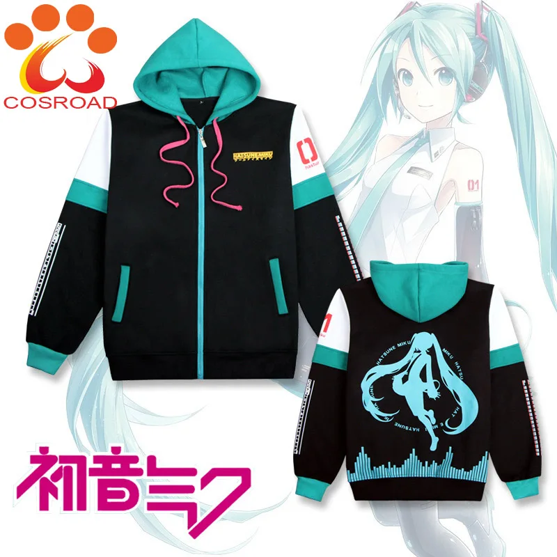 Cosroad Anime Hatsune Miku Jacket Coats Cosplay Costume Zip hooded jacket Women Halloween Casual Sweatshirt Outwear |