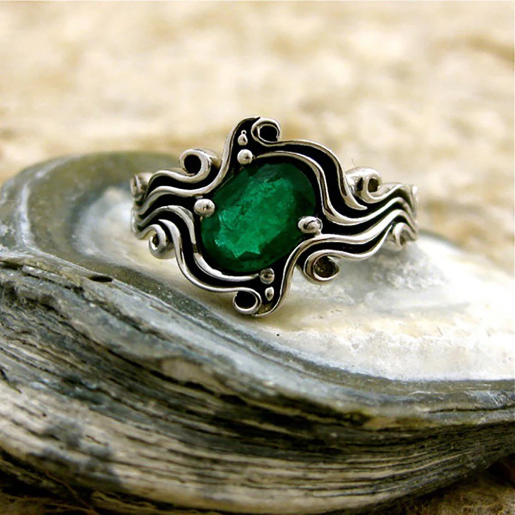Newest Design Green/Blue Stone Rings for Women Metal Silver Plated Vintage Fashion Jewelry Cheap Price | Украшения и аксессуары