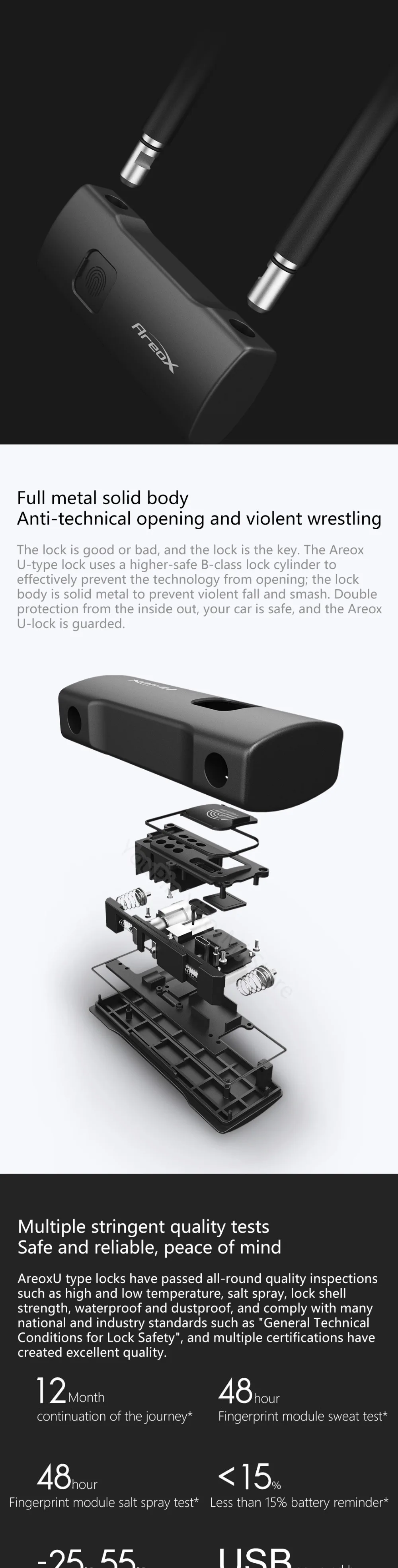 Xiaomi Mijia AreoX интеллектуальный замок с отпечатком пальца U8 шкафчик раздвижной двери автомобиля мотоцикла велосипеда замок окна пароль водонепроницаемый