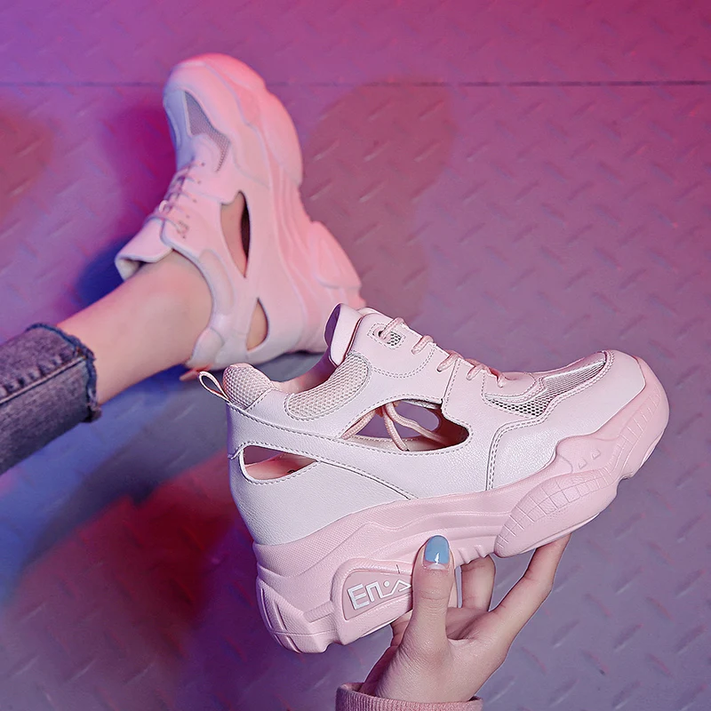 Легкие Женские кроссовки из сетчатого материала на толстой подошве