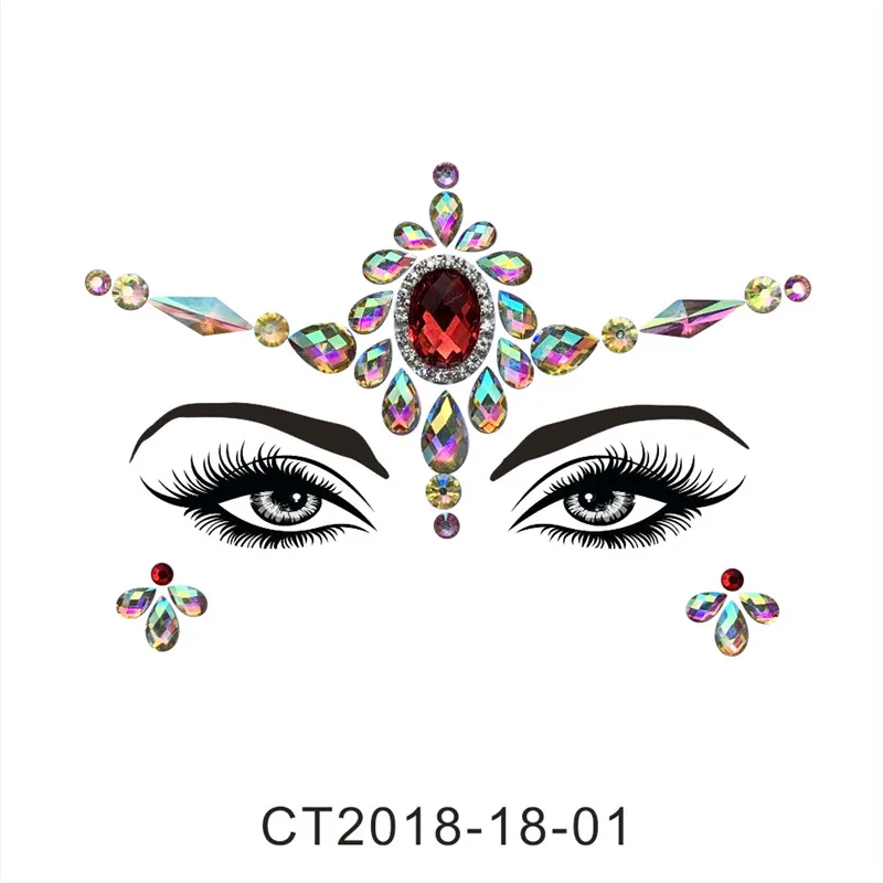 CT1801 Клей для лица, драгоценные камни, стразы, временная татуировка, драгоценности, праздничные Вечерние Блестки для тела, вспышка, Временные татуировки, наклейка, набор для макияжа - Цвет: CT1801