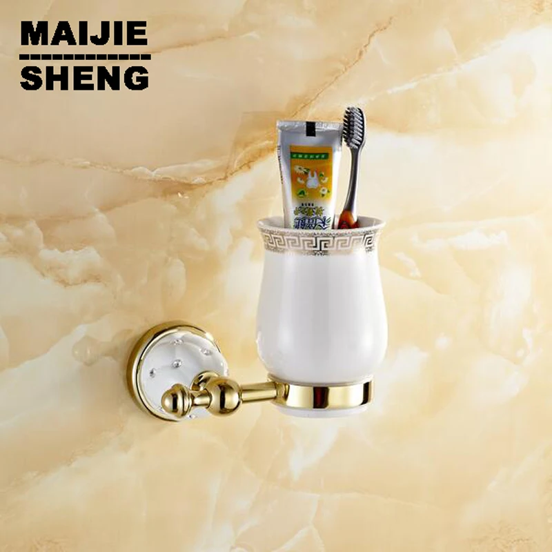 Золотистый медный стакан для зубной щетки и подставка чашек настенное крепление
