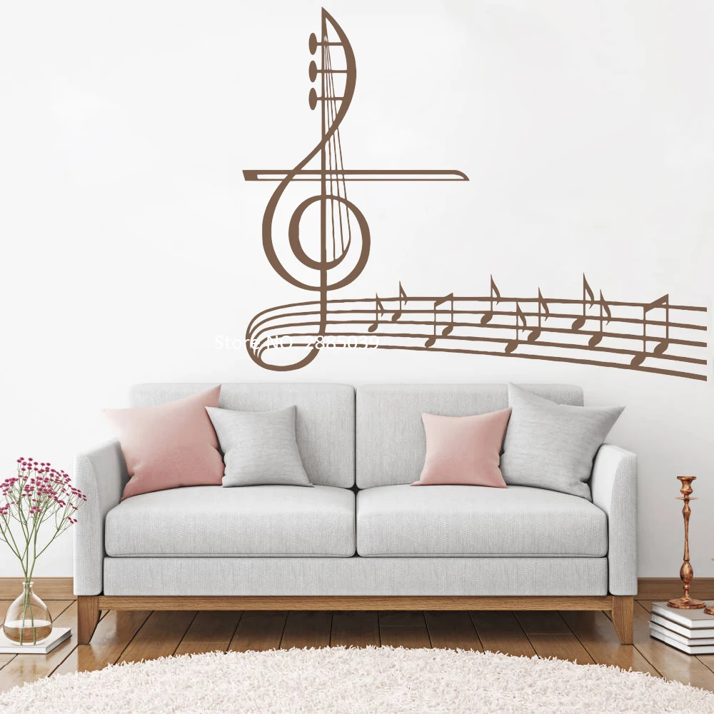 Настенная виниловая наклейка с музыкальными нотами настенная в виде скрипичного