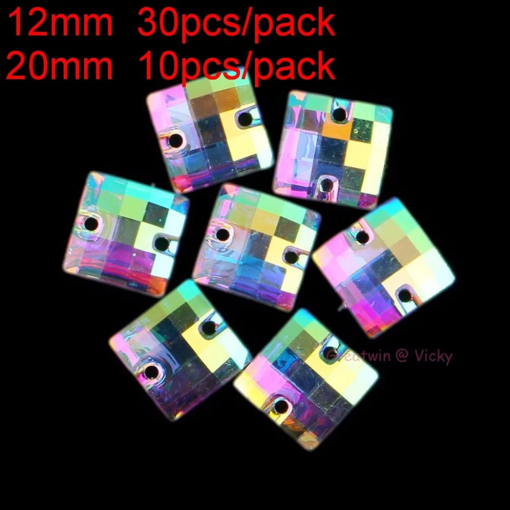 12 мм Блестящие кристаллы из смолы AB Квадратные Стразы для шитья бусины