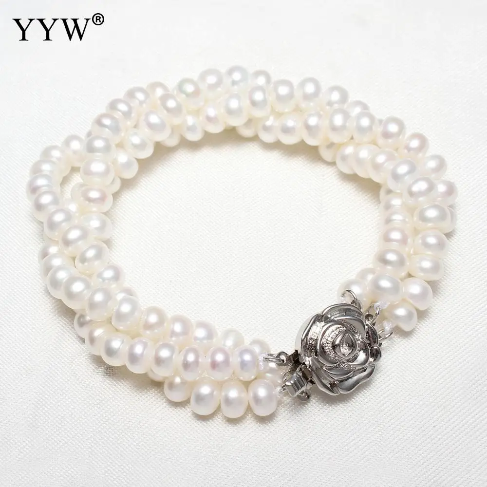 Fashion Freshwater Cultured Pearl Bracelets Flower for Woman Jewelry Clasp Multilayer White Pink Natural Beaded | Украшения и