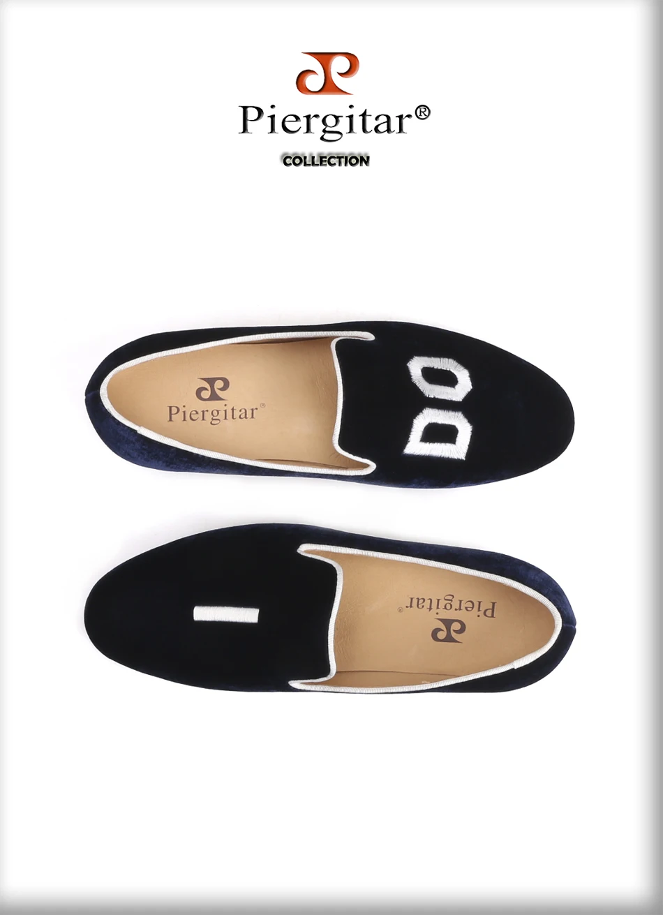 Piergitar New style Handmade Men Loafers With Initial Embroidery Leather insole Slip-on Fashion party and wedding men shoes