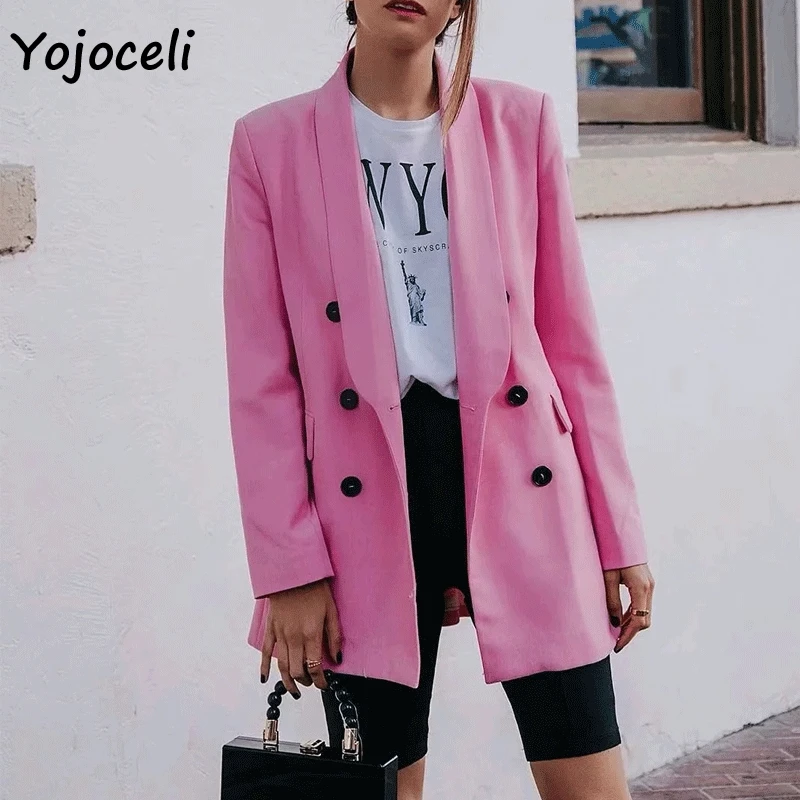 Женский двубортный пиджак Yojoceli розовая верхняя одежда с карманами 2019|Женские