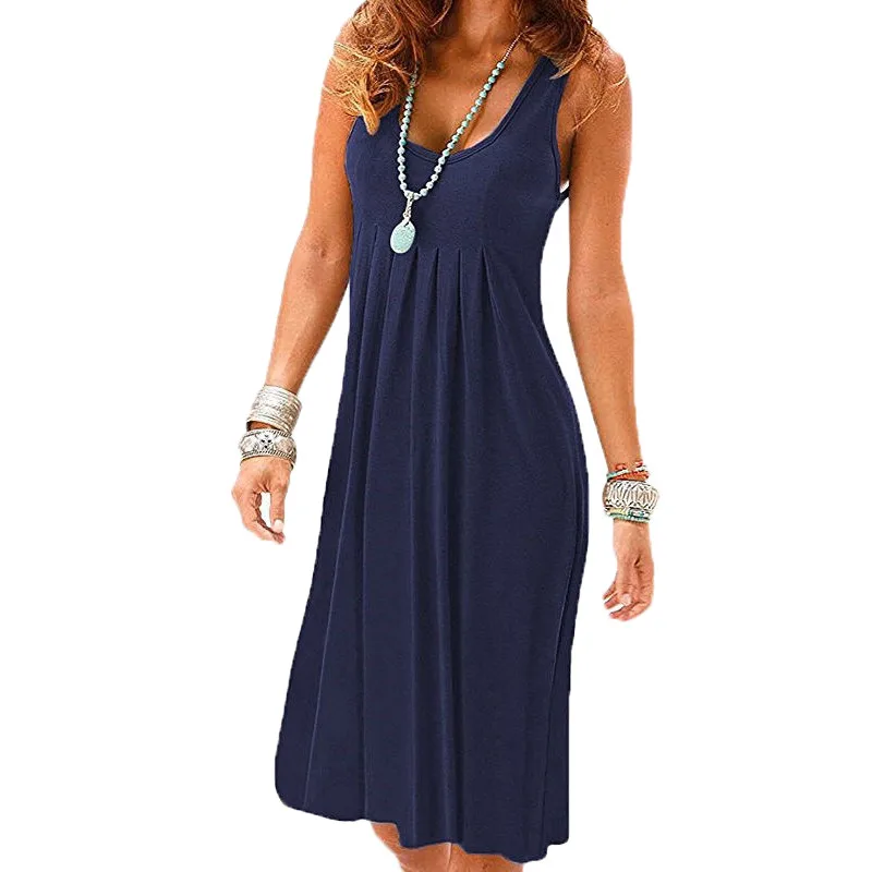 Женский однотонный базовый сарафан без рукавов модные плиссированные