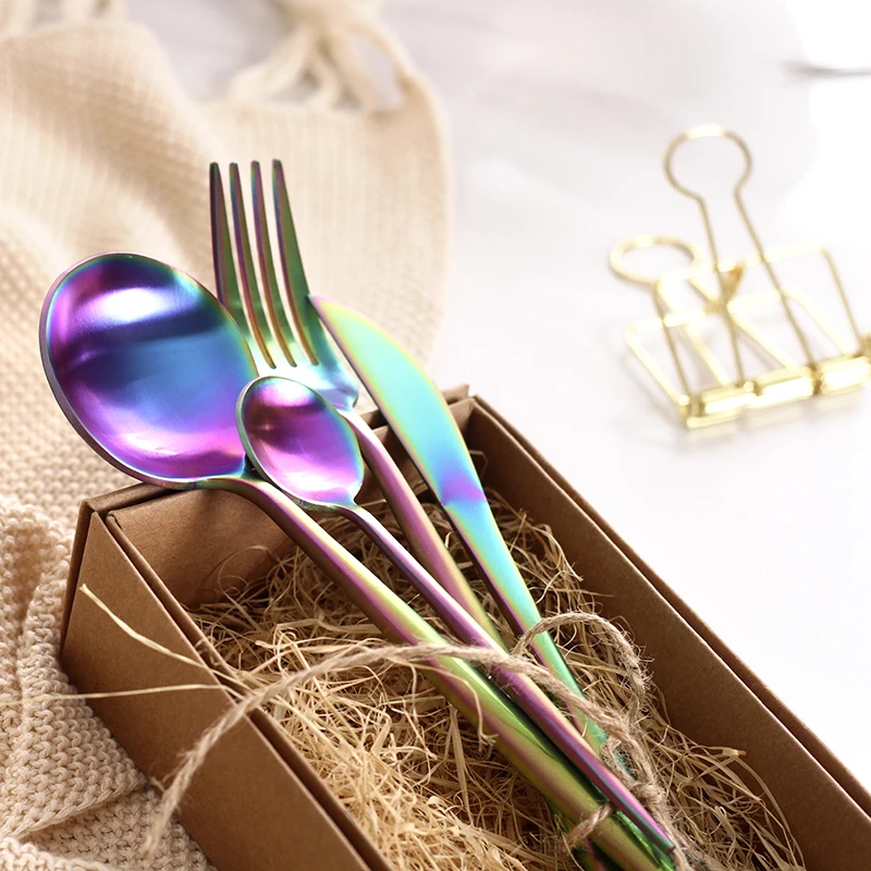 4 шт./компл. нержавеющая сталь черный столовая посуда набор золотой столовых