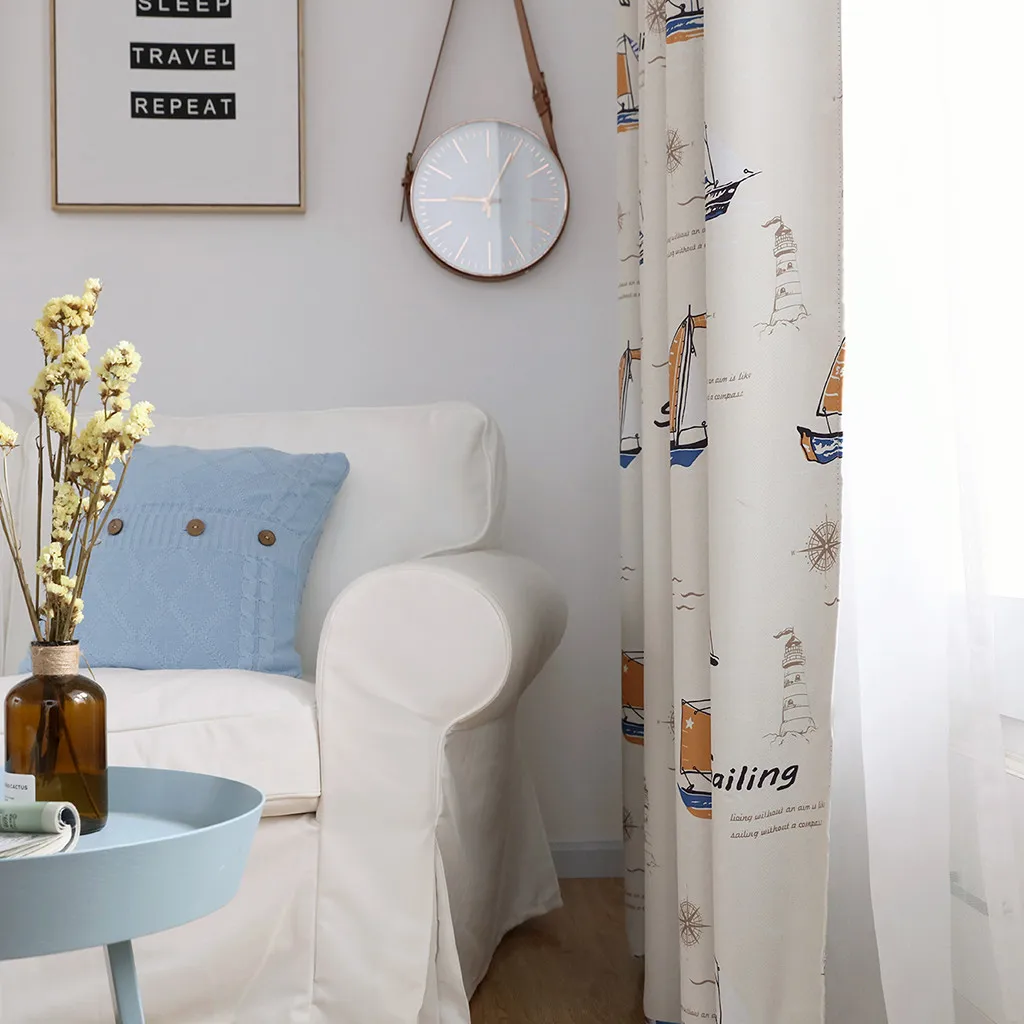 Sailboat Print FloralCurtain Tulle Window Treatment Voile Drape Valance 1 Panel Fabric Room Curtain Divider 100X200CM 3.7 | Дом и сад