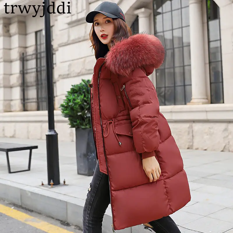 Женская длинная куртка из хлопка с большим меховым воротником теплая парка A1124