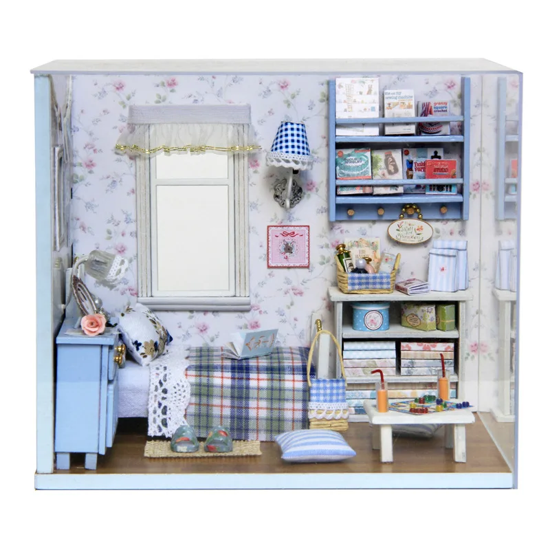 DIY Handmake Wooden Dollhouse Miniature Kit Happy Living Room With Cover Furniture Cute bedroom Model Girl Doll House Box | Игрушки и