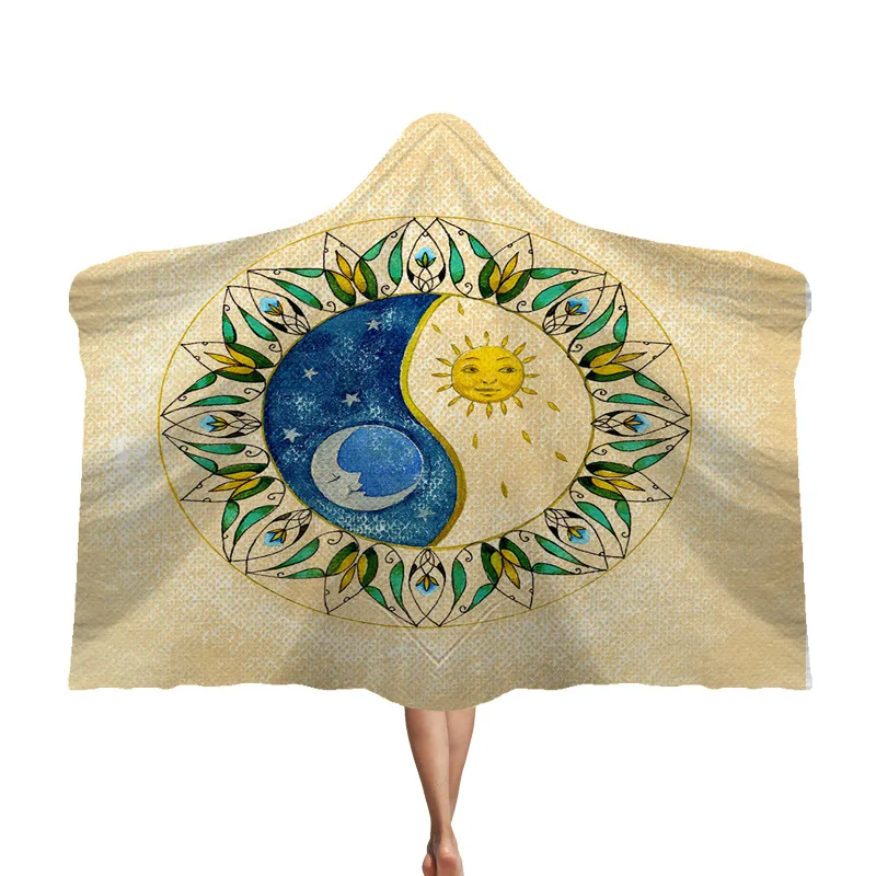 Флисовое одеяло с 3D принтом шерпа Психоделическое небесное индийское Солнце