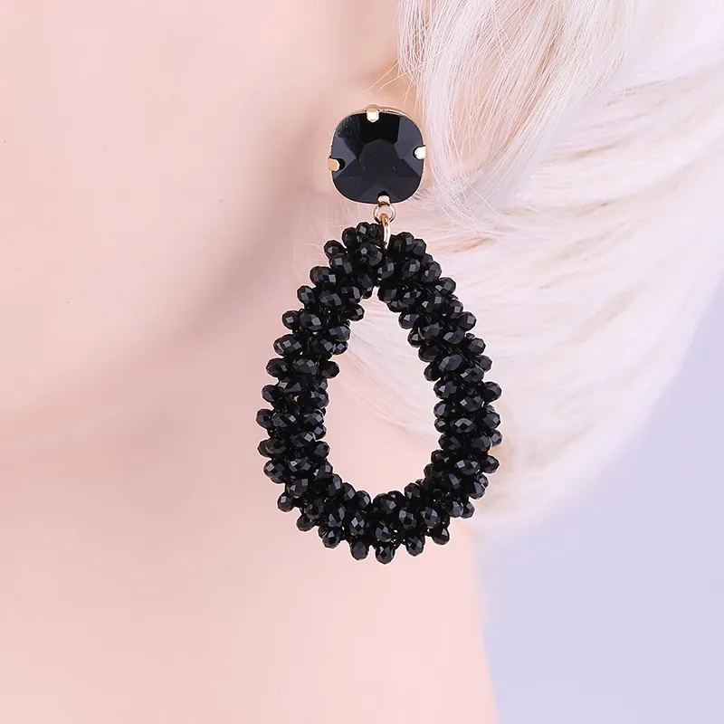 Black Sehuoran большой кристалл камень горный хрусталь серьги для женщин хрустальные бусины Pendientes большой сережки oorbellen изделия Brinco уха - Окраска металла: Black