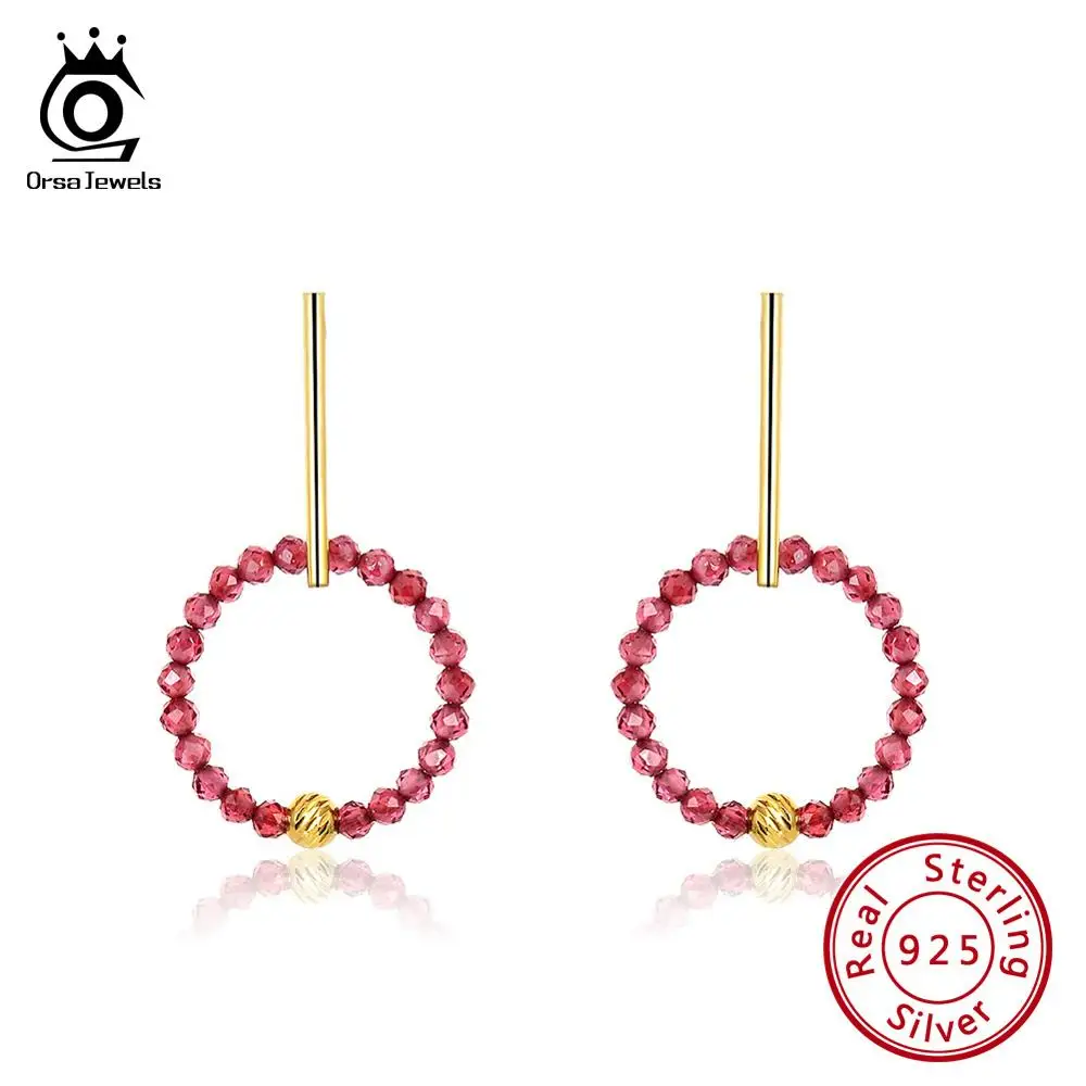 ORSA JEWELS новейшие чистые 925 натуральные серьги-подвески с драгоценными камнями для леди стерлингового серебра Висячие круглые серьги ювелирные украшения SE153