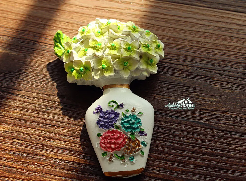 Гортензия цветы в вазе ручная роспись 3D Смолы Декоративный магнит на холодильник