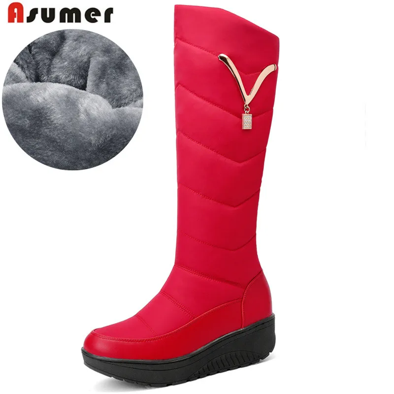 ASUMER/Новинка 2020 года Теплые зимние сапоги Женские на плоской платформе с круглым