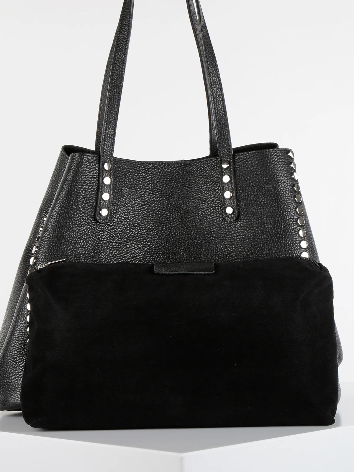 Черная кожаная сумка с шипами и клатч | Багаж сумки