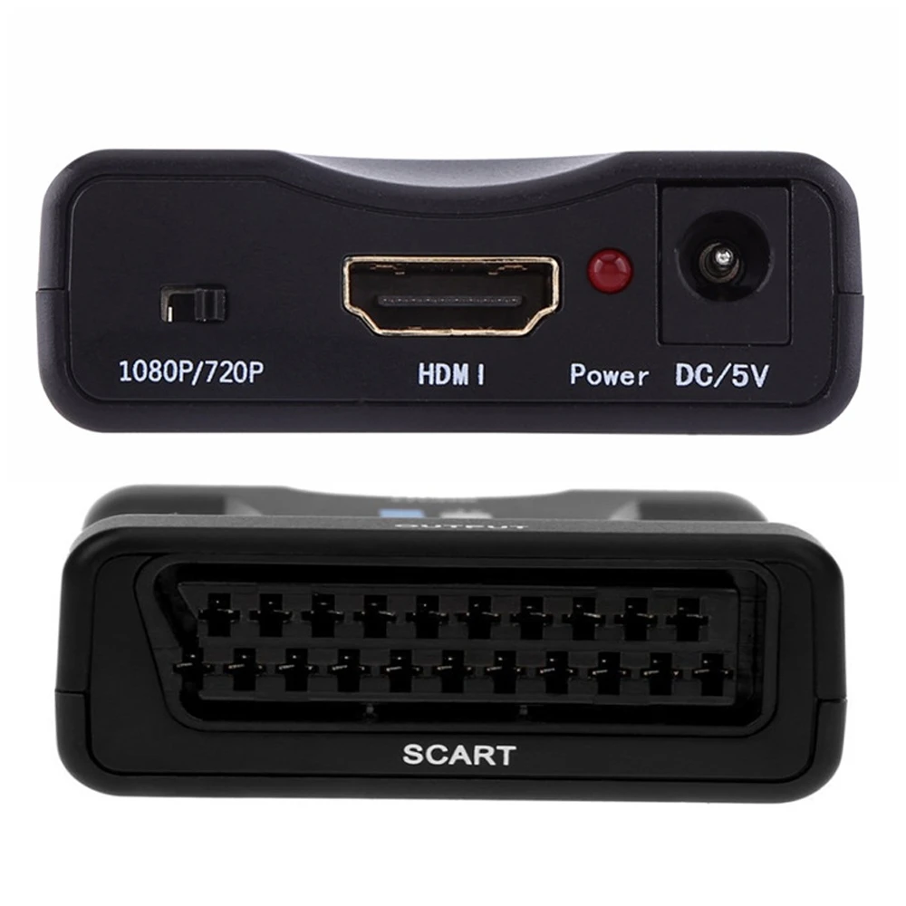 Конвертер 1080P HD SCART в HDMI Адаптер видеосигнала с зарядным адаптером для CRT TV VHS VCR DVD