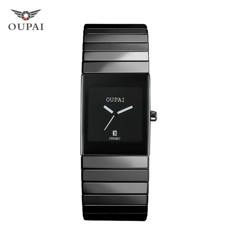 White Classic 80030 OUPAI Классические черные керамические квадратные часы мужские Кварцевые водонепроницаемые деловые мужские часы керамические прямоугольные часы - Цвет: White Classic 80030