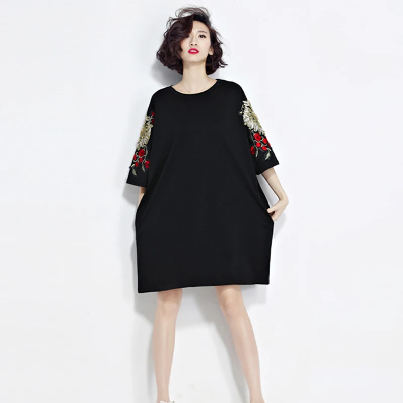 Женское платье с цветочной вышивкой CHICEVER Повседневное большого размера рукавом