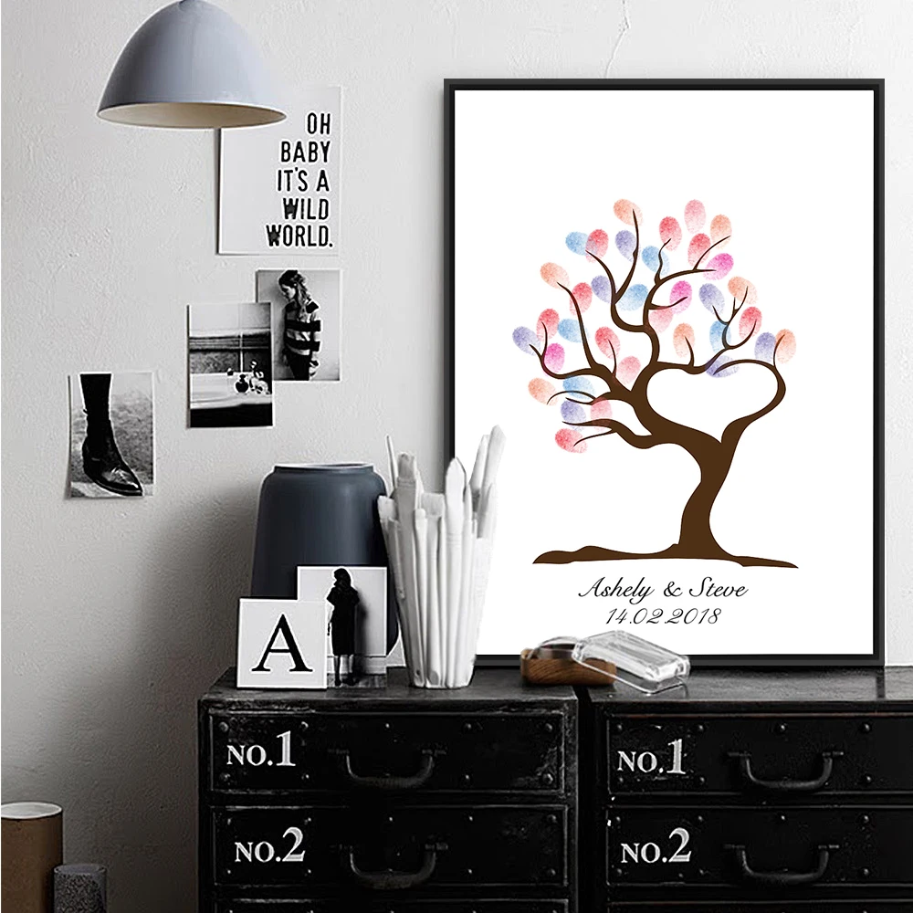 HAOCHU Love Tree Signature Guest Check In Book DIY Canvas Fingerprint Painting Party Supplies Customize Name And Date Poster | Дом и сад