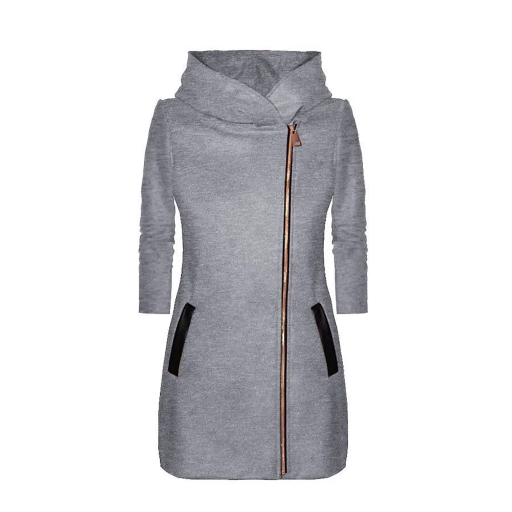 Женское пальто с капюшоном и теплое утепленное на молнии длинным рукавом верхняя